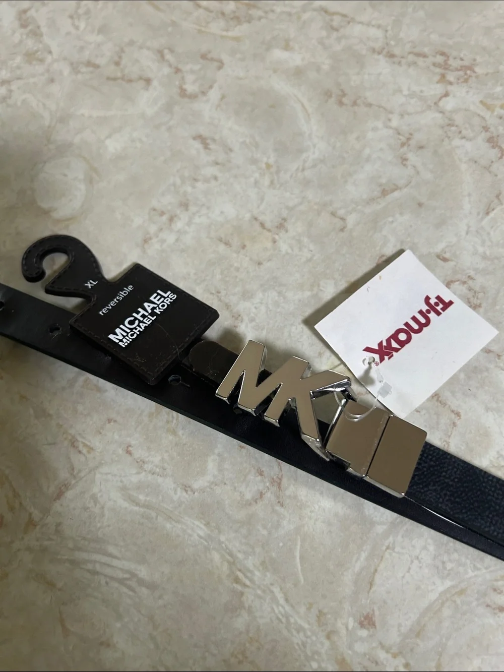 MICHAEL Michael Kors Black Belt with Silver MK Logo Buckle